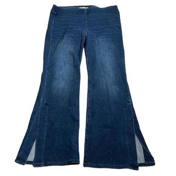 Soft surroundings flare leg slits hem pull on jeans size large blue - Picture 2 of 7